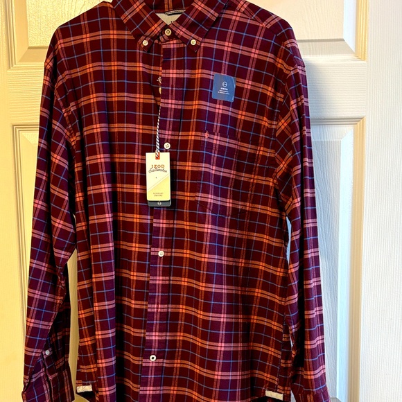 Izod Maroon and Blue Plaid Button Down Shirt - Picture 1 of 7